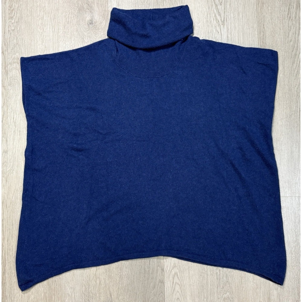 Pure Collection 100% Cashmere Cowl Neck Poncho Sweater Women's Medium Navy Blue